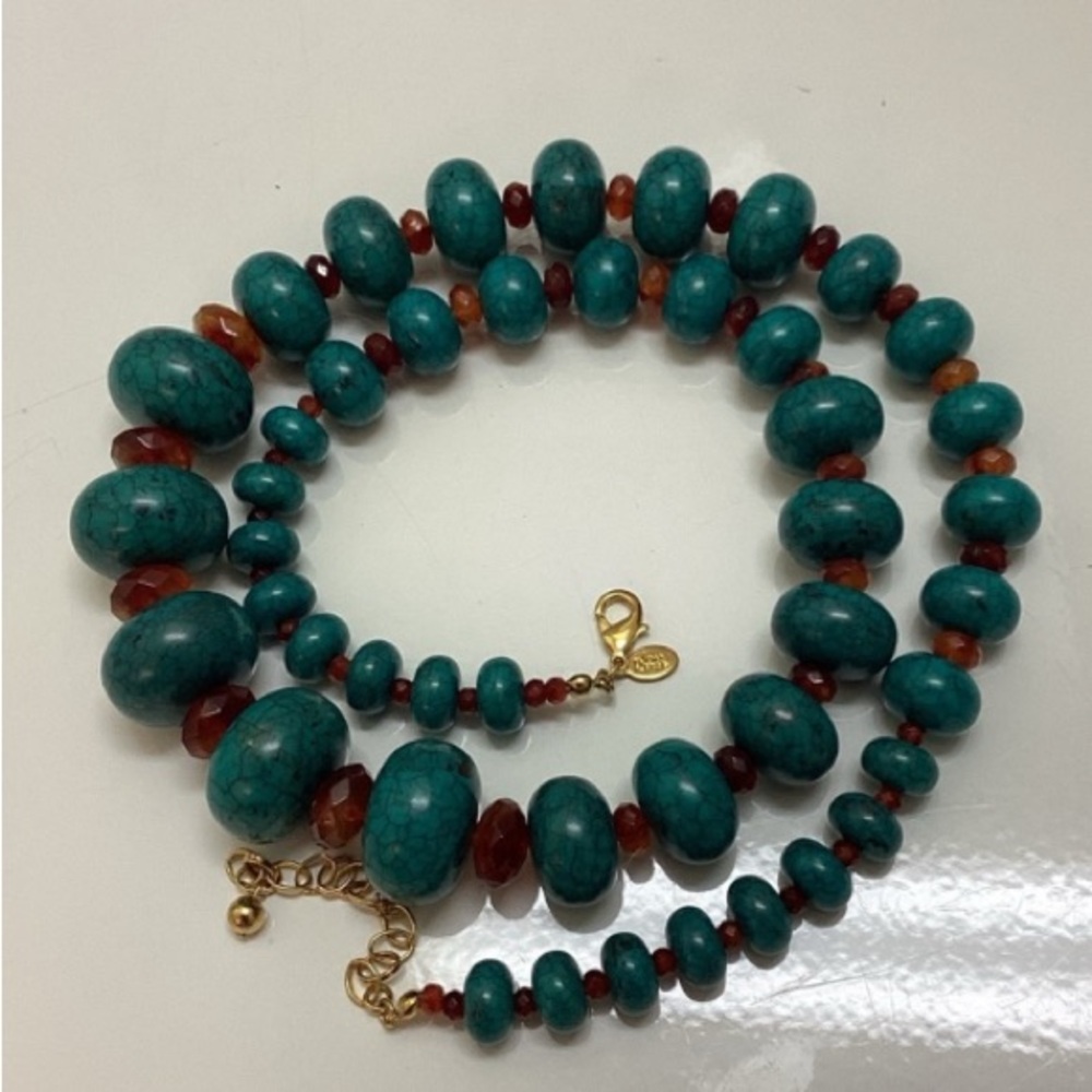 Joan Rivers vintage faux turquoise carnelian graduated beads necklace eclectic